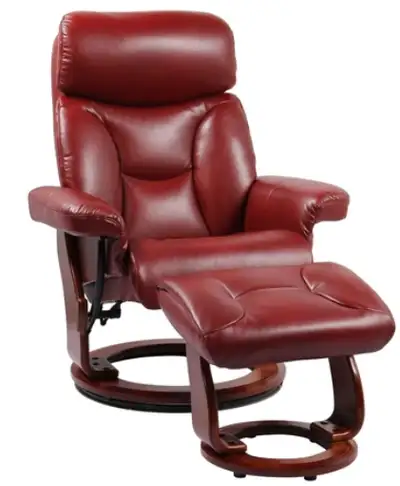 Recliner with Ottoman Colour: Ruby Finish: Walnut Wood Base Includes: Hidden Adjustable Headrest Rec...