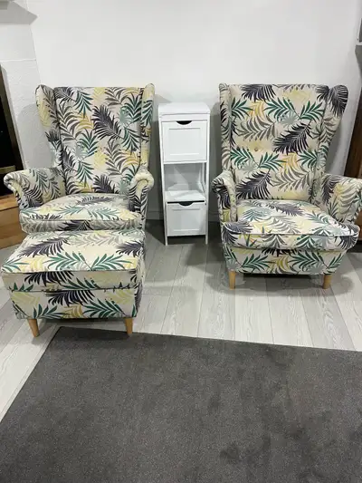 Wingback Chairs and Ottoman, View more