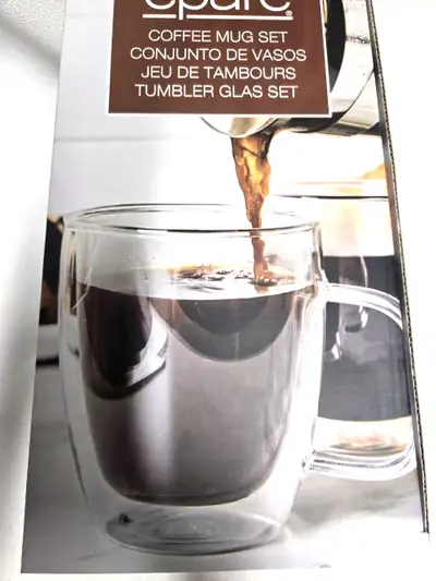 12 oz Glass Coffee Mugs - Set of 2 - Clear Double Wall Glasses - Insulated Glassware with Handle - L...