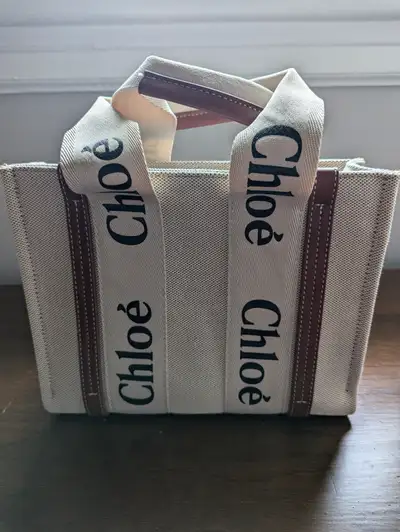 Authentic Chloe Woody Tote Bag - canvas/leather, View more