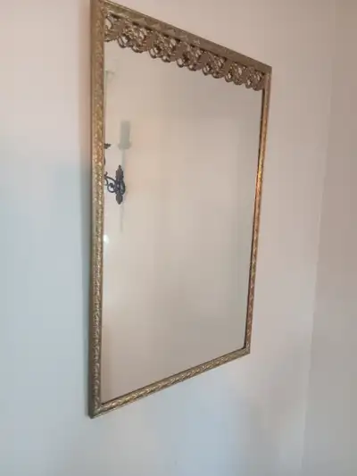 Vintage Hollywood Regency Style Floral Gold Gilt Wall Mirror, View more