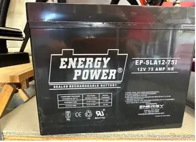 Sealed Rechargeable Battery (SLA) Brand: Energy Power EP-SLA12-75I AGM 12V 75 AMP HR Only 6 months o...