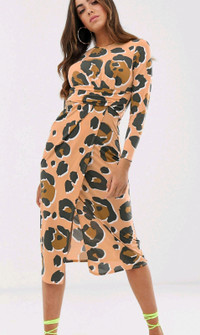 Animal Print Midi Dress - Size 14 with Stretch 