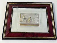 Framed bas-relief sculpture BUILDINGS SILVER & GOLD 35.5"X31.5"