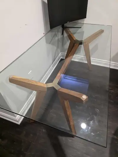 Glass, Teak and Brass desk from Crate and Barrel. In perfect condition, lightly used. Zero damage, l...