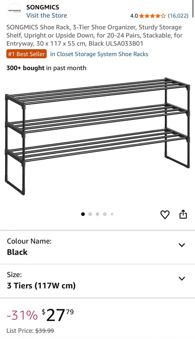 SONGMICS 3-Tier Expandable Metal Shoe Rack in Storage & Organization in Oshawa / Durham Region - Image 10
