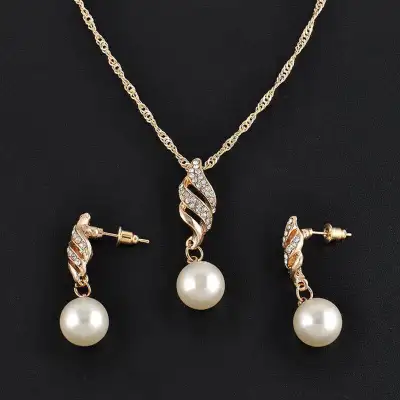 Super parure collier perles41cm &pierresRhin/cristal/strass+BO, View more