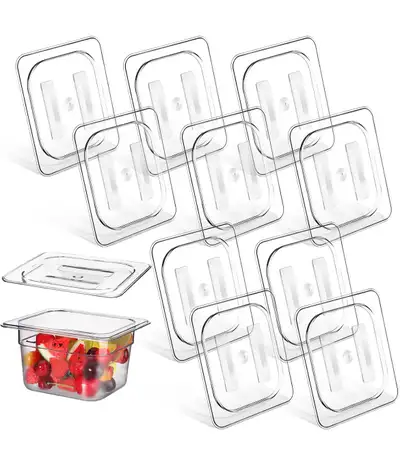 New! Asking $30.00 for all 10 pcs. 10 Pcs Polycarbonate Food Pan Lids with Handle, 1/6 Size Clear Ho...