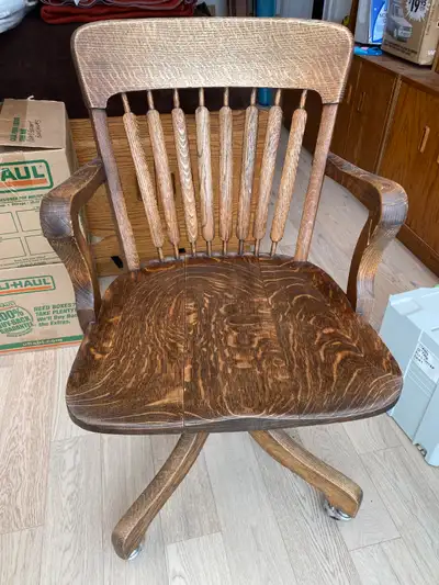 DESK CHAIR SOLID OAK OFFICE/BANKERS VINTAGE, View more