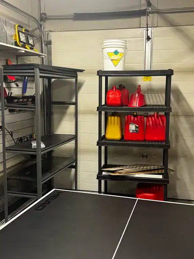 6’ tall double door plastic and Costco metal shelf’s all 4 for sale 80 each obo