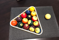 Billiard balls and cues
