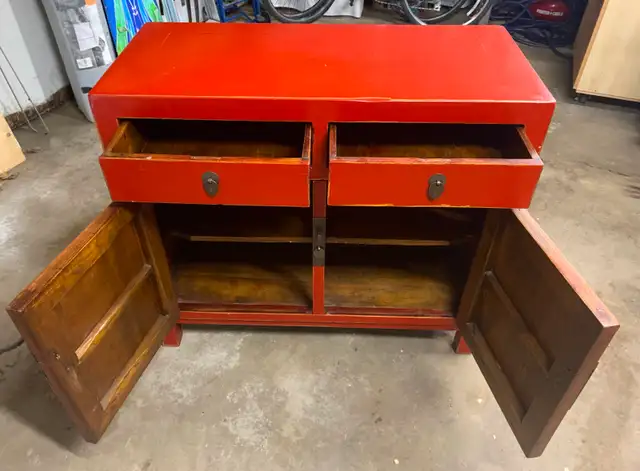 Solid Wood Asian Provincial Red Lacquer Cabinet in Hutches & Display Cabinets in Edmonton - Image 6