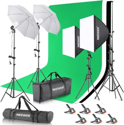 Used NEEWER Studio Lighting Kit with 8.5x10ft Backdrops & Stands, View more