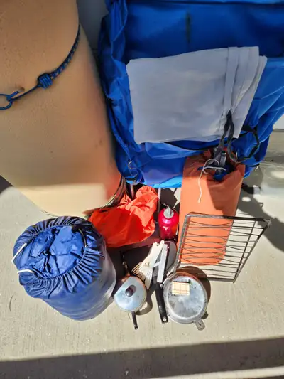 Backpack for Hiking and used Camping Items for sale: Light portable tent with accessories: $5.00 Sle...