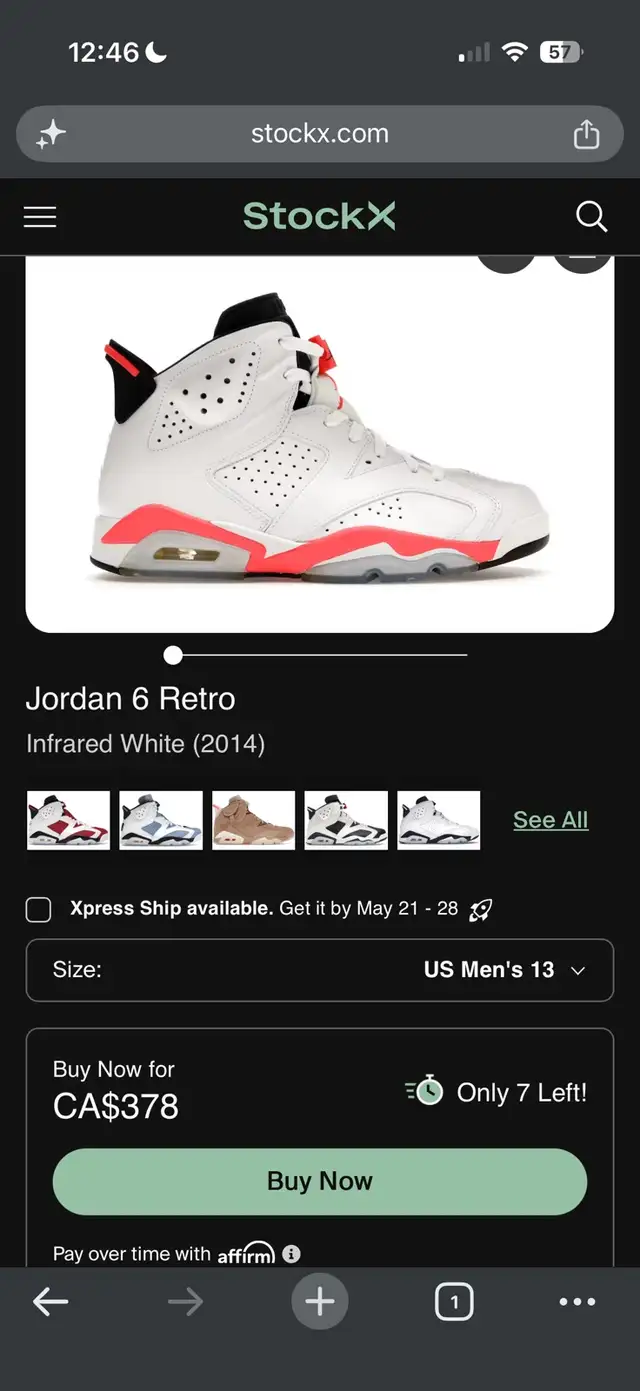 Air Jordan Retro 6 Infrared Size 13 in Men's Shoes in Markham / York Region - Image 7