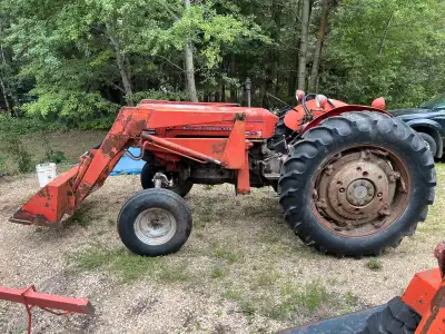 1963 MF 65 65 horsepower Tractor with bucket and blade. Has 3 point hitch with PTO Starts and runs w...