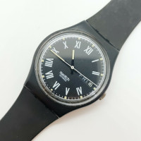 Swatch Date Watch 1990 Black and White Roman Numerals Vintage 90
