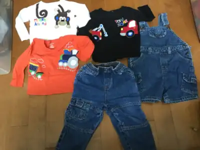 5 24 MONTH SIZED EMBROIDERED TRAIN MONKEY TOW JEAN LEVI OVERALL, View more