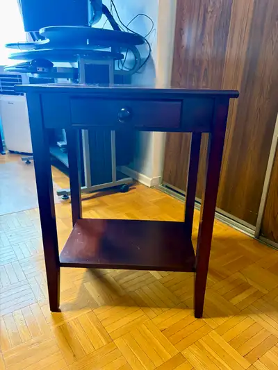 Small Wooden End Table – Drawer + Lower Shelf – 24” Tall, View more