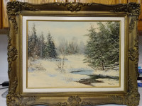 Antique listed artist M. F. Kousal  landscape oil painting.