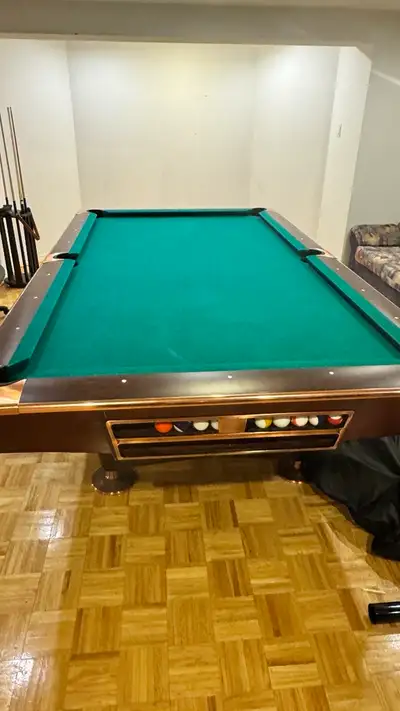 3-piece slate pool table. Sold As Is. Disassembly, moving and assembly not included.