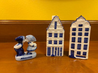 Never Used Ceramic Houses Blue & White Salt & Pepper Shakers