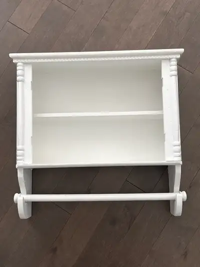 White Wood Wall Shelf, Hanging Rod, Knicknack Storage Decor, View more