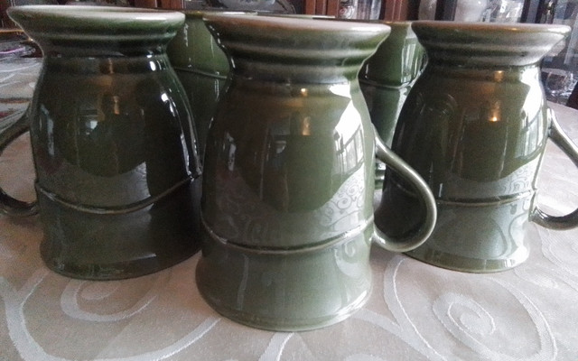 STONEWARE FOOTED MUGS - GLOSSY GREEN - SET 6 - NEW in Kitchen & Dining Wares in City of Toronto - Image 2