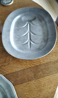 Large metal meat serving plate
