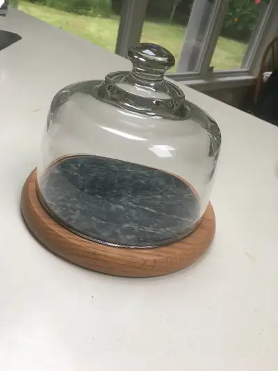Vintage Green Marble Base With Glass Cover Lid Cheese Cake stand, View more