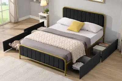 Luxury Sherpa Upholstered Storage Bed Frame – Brand New, View more