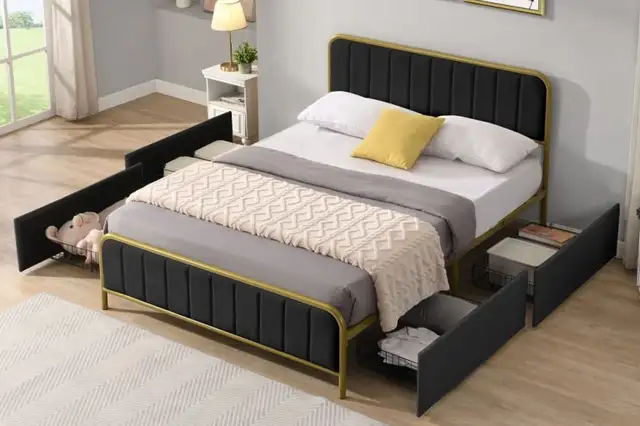 Luxury Sherpa Upholstered Storage Bed Frame – Brand New in Beds & Mattresses in Sherbrooke - Image 2