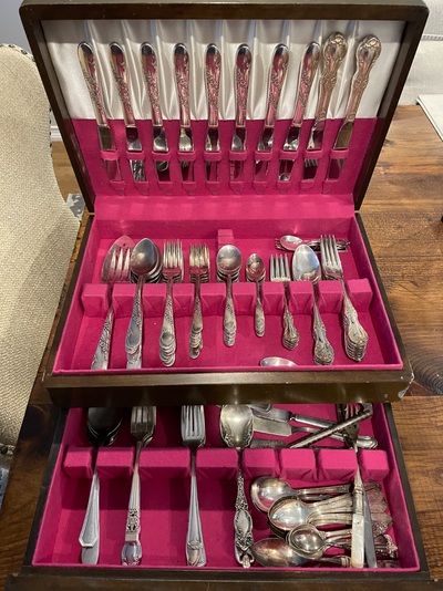 Vintage Tudor plate Oneida flatware set with Chest, View more