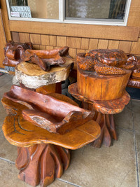 Chainsaw Carved Cedar Tables and Turtle