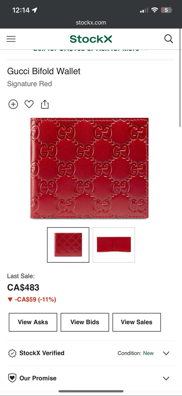 Used Red Leather Gucci Bifold Wallet in Men's in City of Toronto