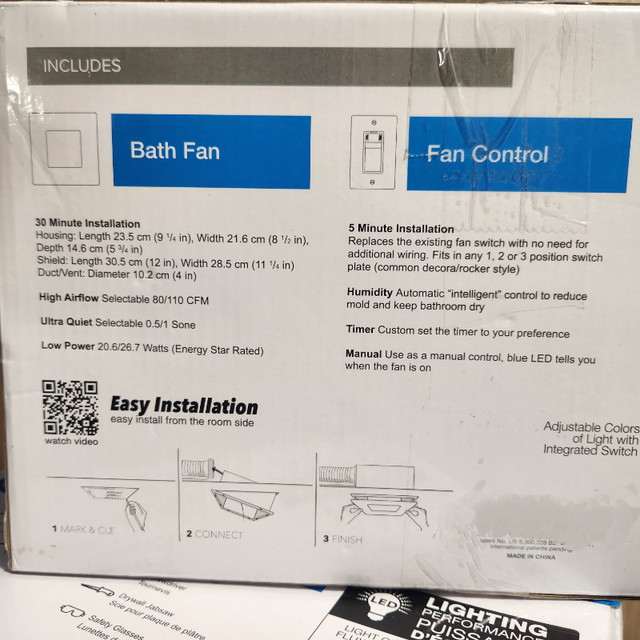 Bathroom/Bath Exhaust Fan with Adjustable LED Light &amp; Humd in Indoor Lighting & Fans in Kitchener / Waterloo - Image 3