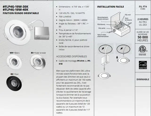 Plaques de montage LUMIFARO PF-378 et PF-414 pour luminaires DEL in Indoor Lighting & Fans in Laval / North Shore - Image 8