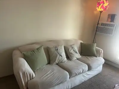 Dinng table with 4 chairs , 4 extra chairs and one sofa.