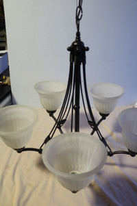 Chandelier with 5 upright etched glass globes