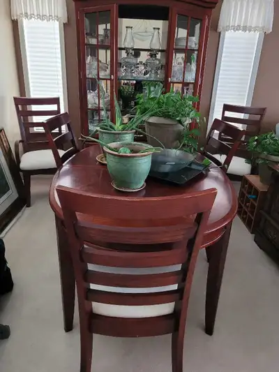 Dining table, 6 chairs- 2 arm, buffet and hutch, View more