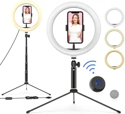 (NEW) 10” LED Ring Light Tripod Wireless Remote (WONEW ZJ02), View more