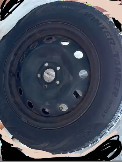 17" 5x114.3 steel rims. Winter tire has little thread, see photo. Price is $80, pick up in Thornhill...