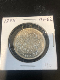 1945 Canadian Silver Half Dollar-graded