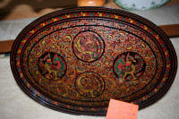 BURMESE LACQUER ORNATE SERVING TRAY 1990'S