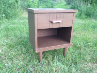WOOD END TABLE WITH DRAWER AND CUBBY
