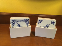 Vintage Blue Delft Holland Unicorn Tile Coasters with Holder