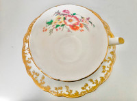 Antique Aynsley Tea Cup Saucer / White Porcelain Gold Flowers