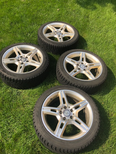 4 Hankook Winter I Pike tires 225/45-17 on Mercedes wheels 8JX17 5X112 66.6 from 2014 C350 sedan. Ma...
