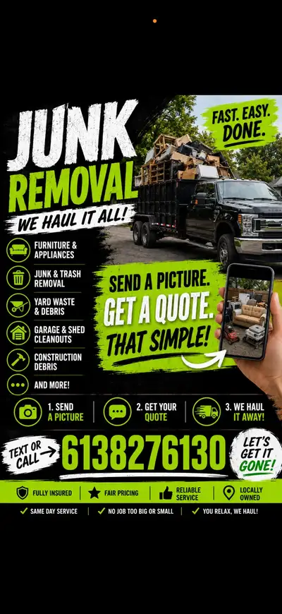 JUNK REMOVAL TEXT A PHOTO → GET A QUOTE IN MINUTES613-827-6130, View more