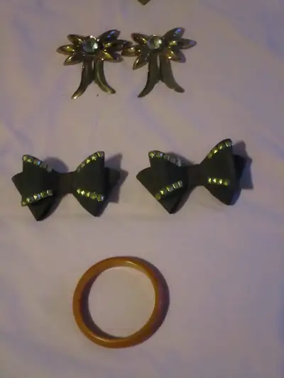 From the 1940’s Shoulder pins / clips (epaulets) for decorating padded shoulders $20/pair Bangle, fi...